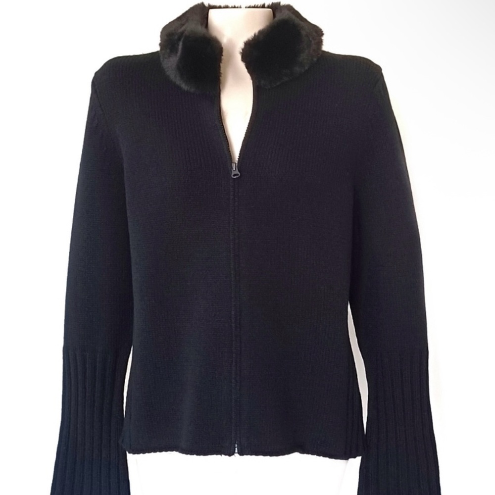 Tahari Faux Fur Collar Sweater